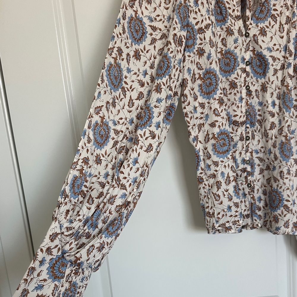 Anthropologie Blue and Brown Floral Blouse - Picture 4 of 6